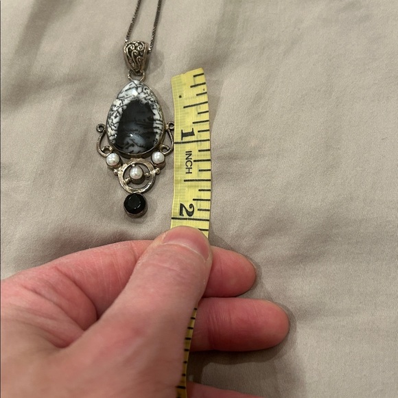 Dendritic Agate Pendant silver Necklace - Picture 7 of 9